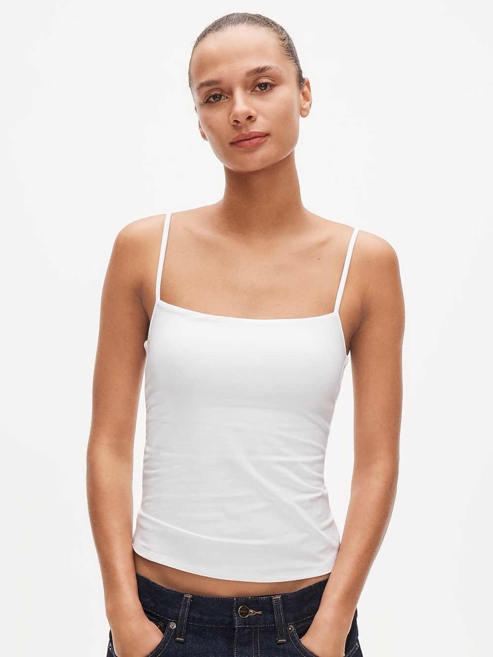 J Crew White Stretch Cotton Tank Top Size XS w/ Shelf Bra NWT